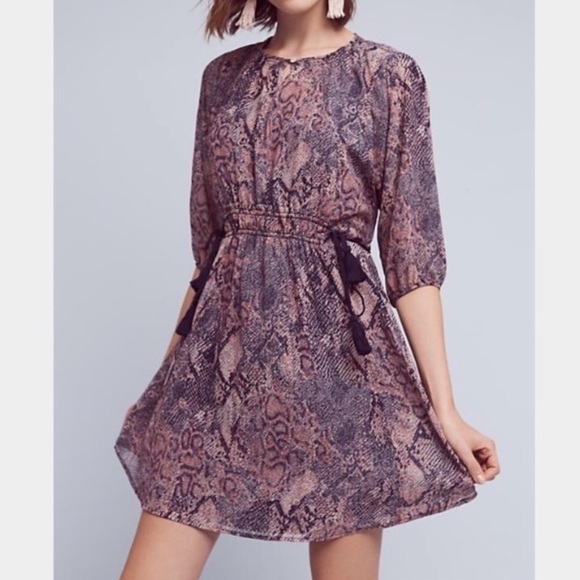 Anthro Floreat New Zharah Pink Python Snake Print Boho Tie Side Dress Small - Picture 1 of 12
